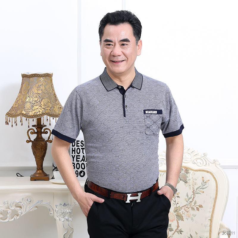 Áo phông mùa hè nam Playboy ngắn tay lụa băng mát lạnh và rộng rãi Quần bố cho người trung niên cao tuổi
