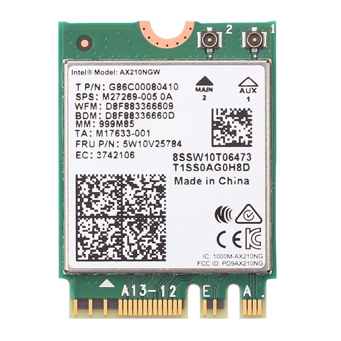 Intel AX210, M.2 wifi card ba băng tần 2.4G, 5.8G và 6G, Wi-Fi 6E tốc độ 5374M, có bluetooth 5.3. Bộ kit lắp Desktop PC