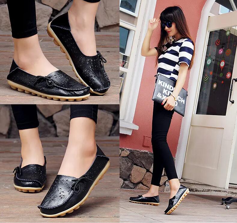 Giày lười nữ Giày da đen Trắng Giày lười nữ Mùa hè Giày thông thường Cộng với Cỡ 35-44 42 Căn