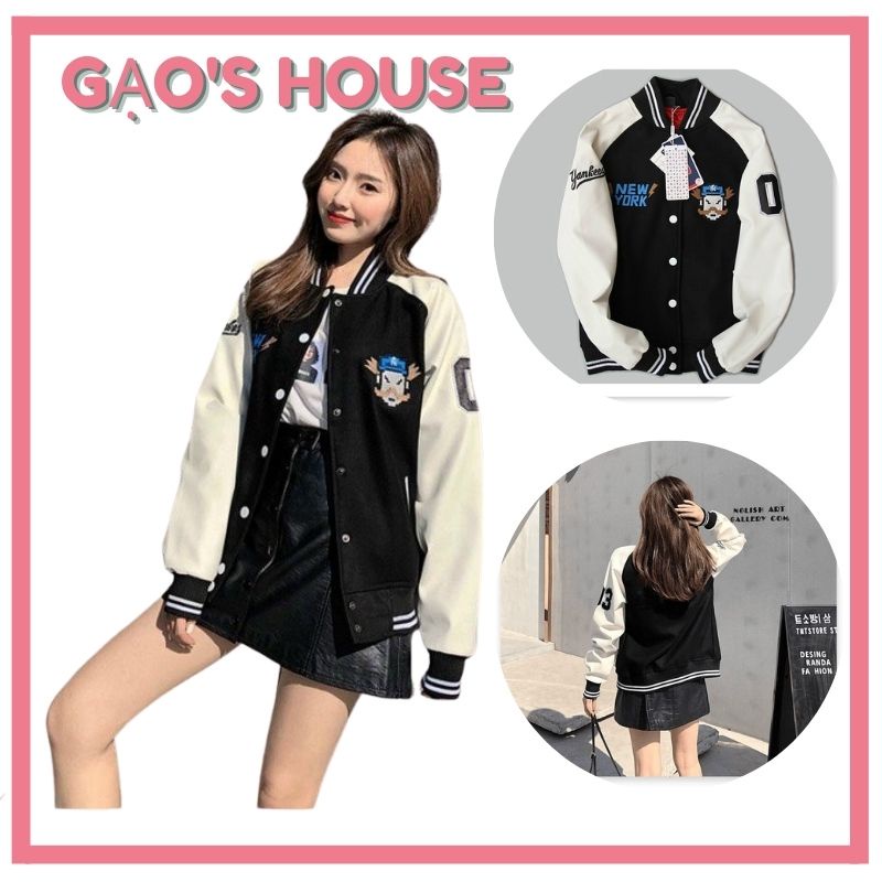Áo khoác bomber dù nam nữa cài nút 2 lớp New York , GẠO'HOUSE - AA-0004