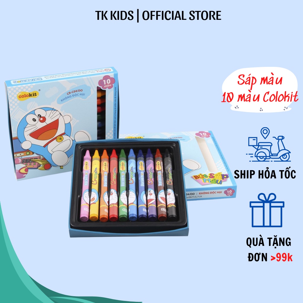 Bộ sáp màu cho bé Colokit CR C04 DO 10 màu mịn đẹp an toàn