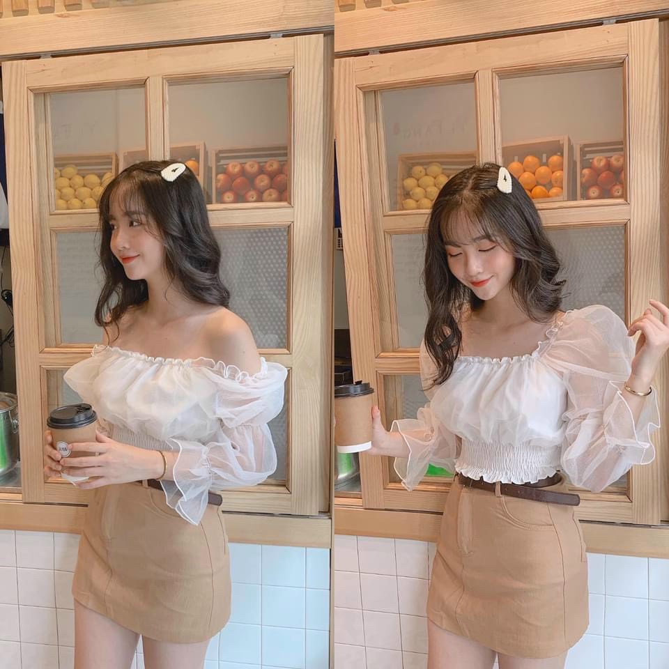 Áo voan bẹt vai nhúng tay siêu xinh GB660