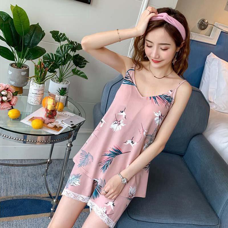 Pijama sát nách cổ chữ V in họa tiết ngọt ngào cho nữ | BigBuy360 - bigbuy360.vn