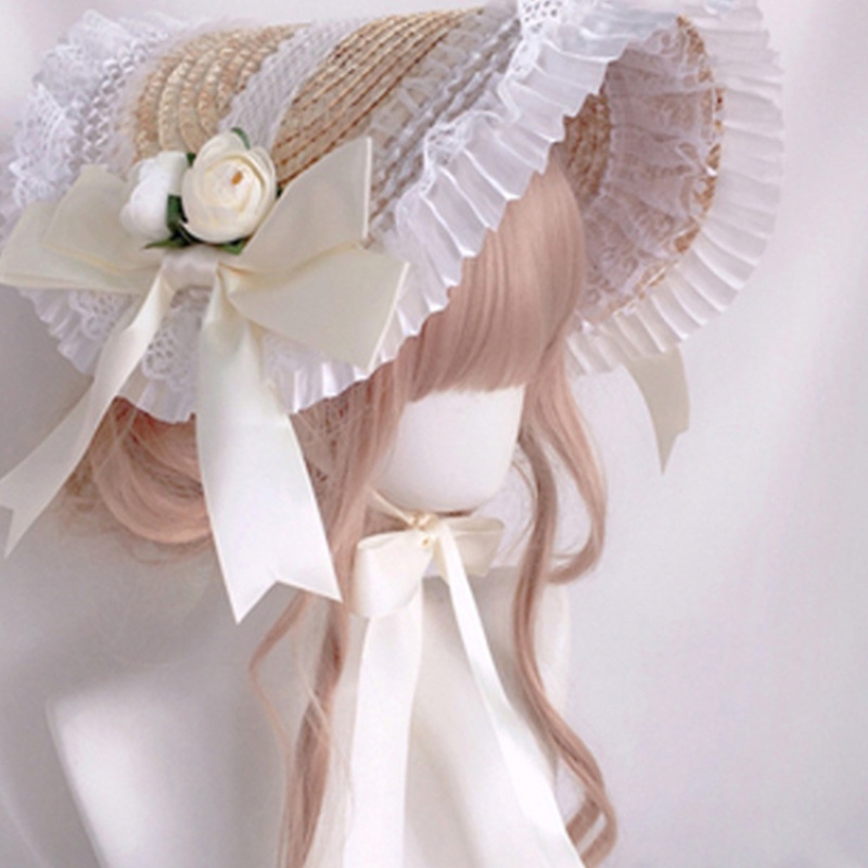 Mũ cói phối dây ruy băng phong cách Lolita cho nữ