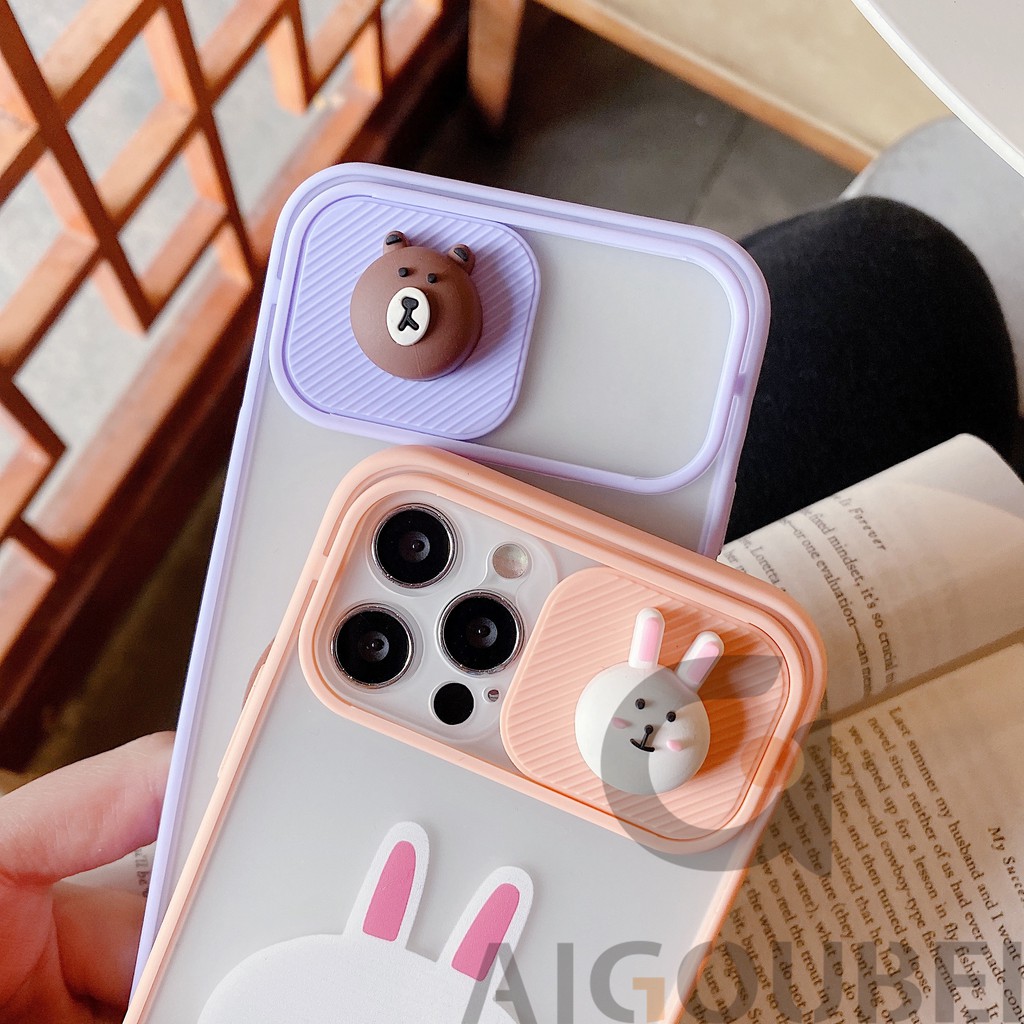 [Spot & COD] 2021 Mới Kéo Đẩy Di Động Đẹp Và Hấp Dẫn Cặp Đôi Thỏ Kenny Cặp Gấu Brown cho iPhone 7 7P 8 8P X XR Xs Max 11 Pro Max Max 12 Pro Max