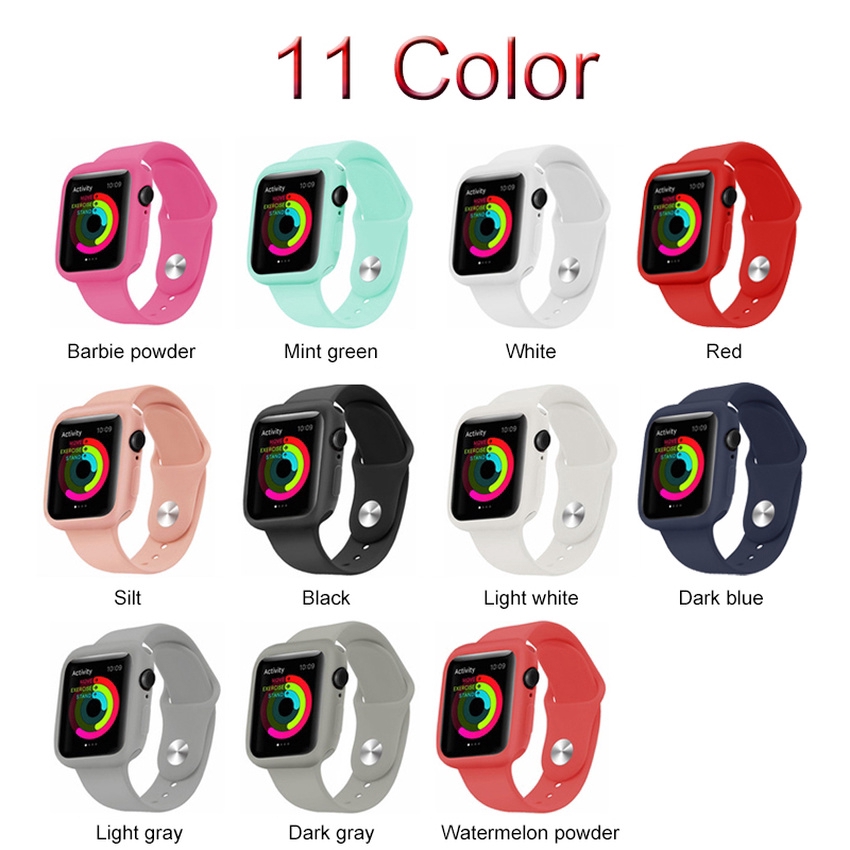 Bộ Dây Đeo + Ốp Bảo Vệ Bằng Silicone Mềm 2 Trong 1 Cho Đồng Hồ Thông Minh Apple Watch 44mm 40mm 42mm 38mm Series 7 6 SE 5 4 3 2 1