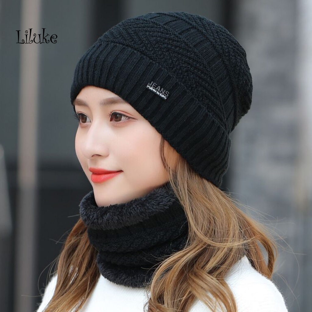 Bộ 2 Mũ Beanie Kèm Khăn Choàng Cổ Giữ Ấm Thời Trang
