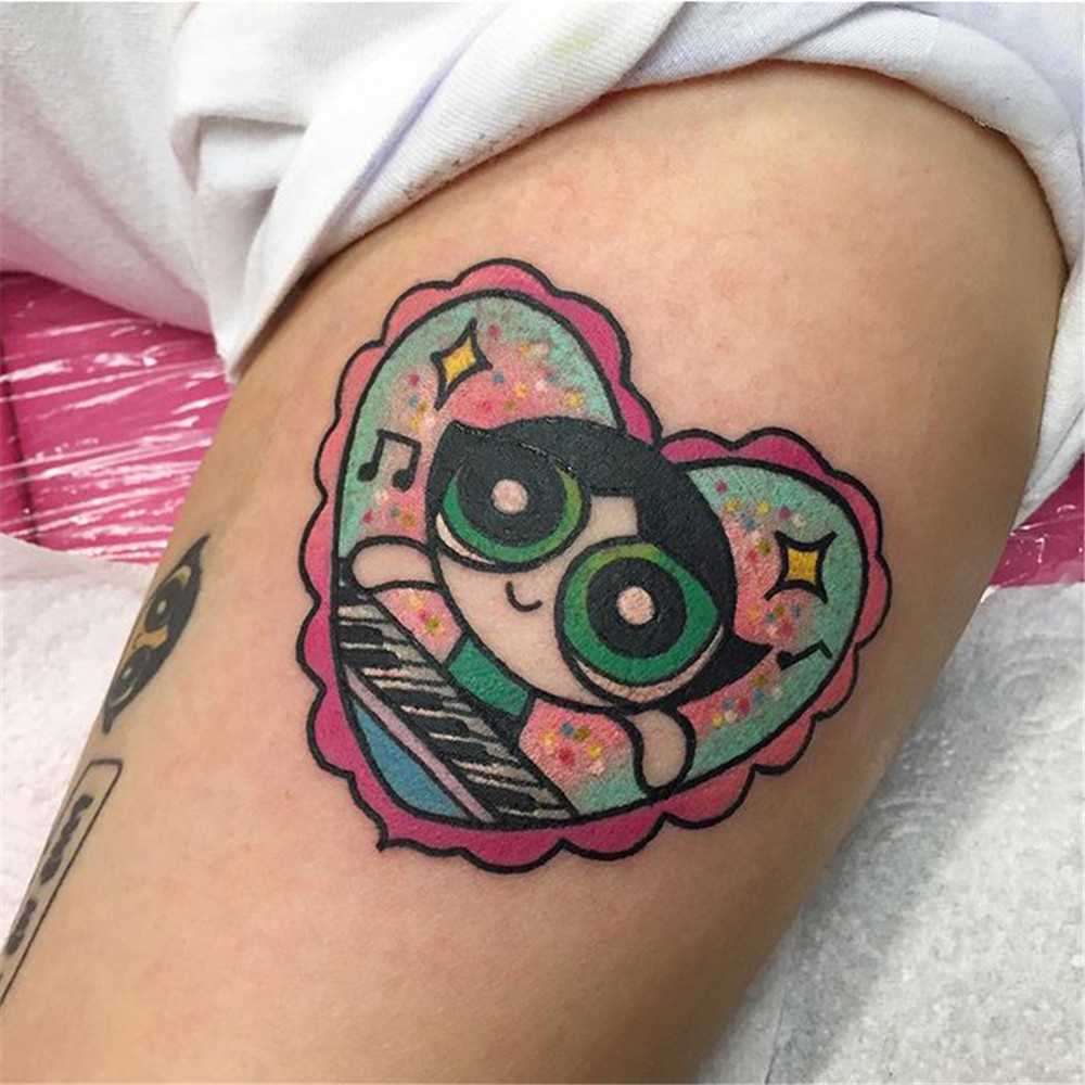 Bộ 17 Tấm Hình Xăm Dán Họa Tiết Hoạt Hình Powerpuff Girls Chống Nước Lâu Trôi Cho Nữ