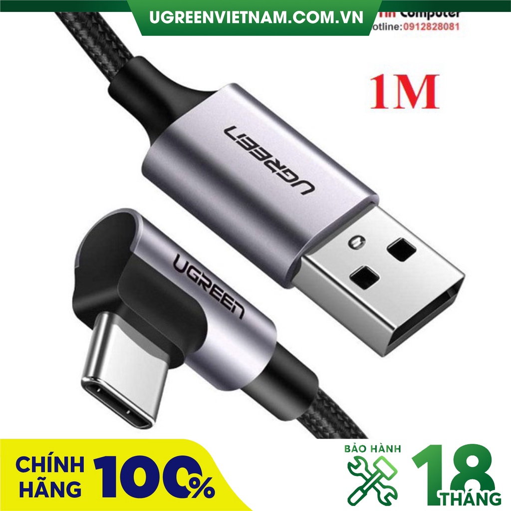 Cáp sạc, dữ liệu USB-A to USB Type-C bẻ góc 90 Ugreen cao cấp