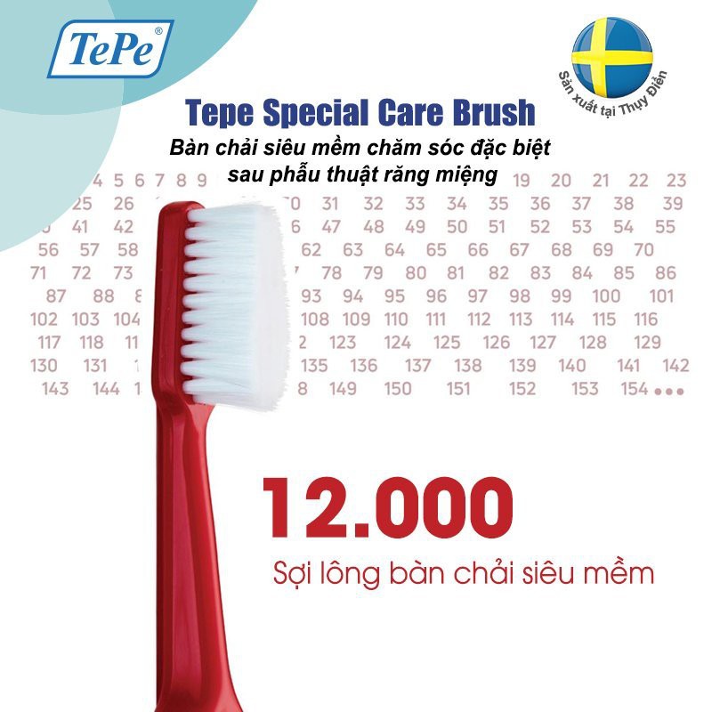 Bàn chải đánh răng siêu mềm 12,000 sợi lông dùng cho người bị nha chu, sau phẫu thuật răng miệng Tepe Special Care