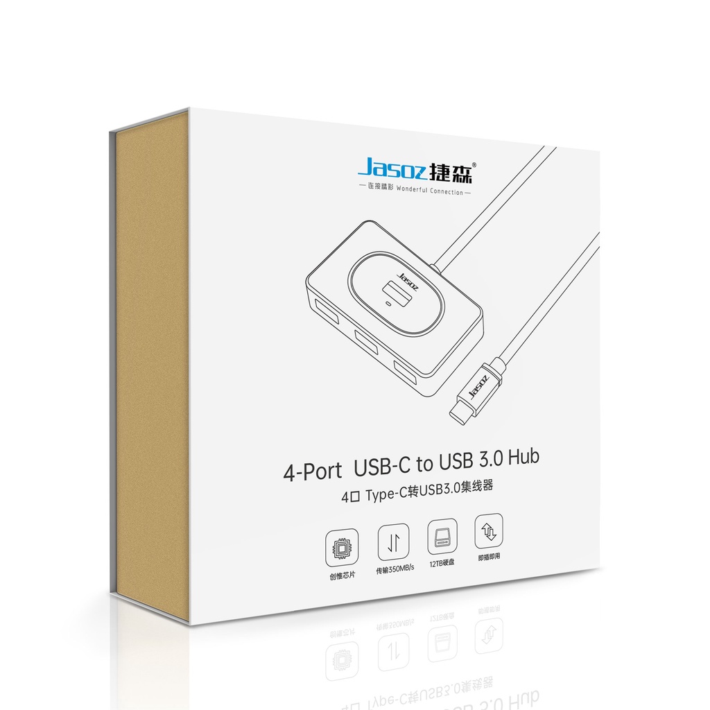 HUB 4 cổng USB 3.0 đầu kết nối Type-C JASOZ F113 - Hàng chính hãng - Bảo hành 18 tháng