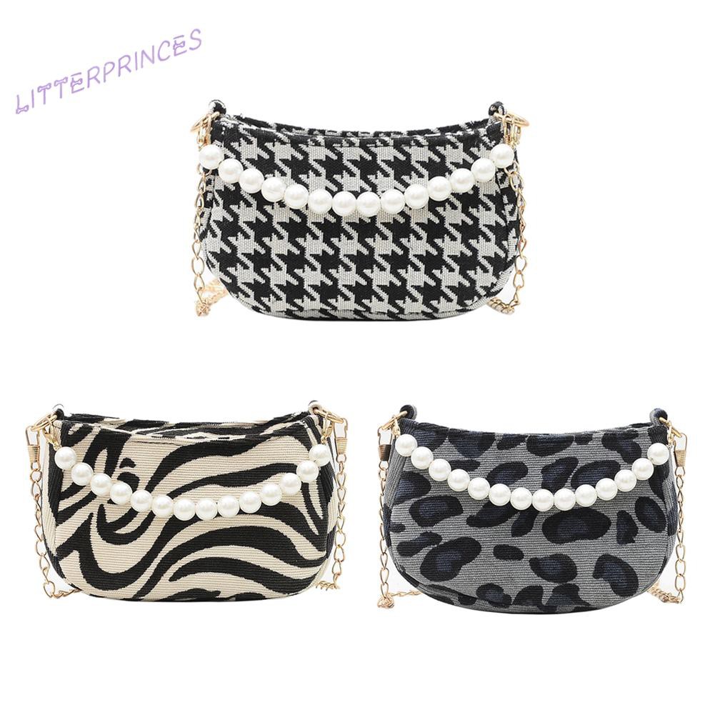 Litterprinces Fashion Women Print PU Shoulder Crossbody Bag Casual Pearl Chain Handbags