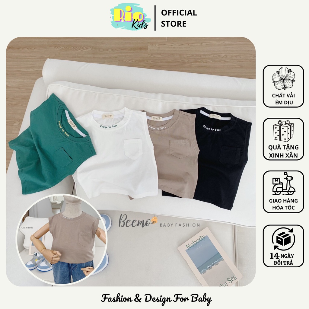 Áo thun ba lỗ sát nách BEEMO cho bé trai phong cách Hàn Quốc từ 8-23kg siêu đáng yêu - Riokids BE17