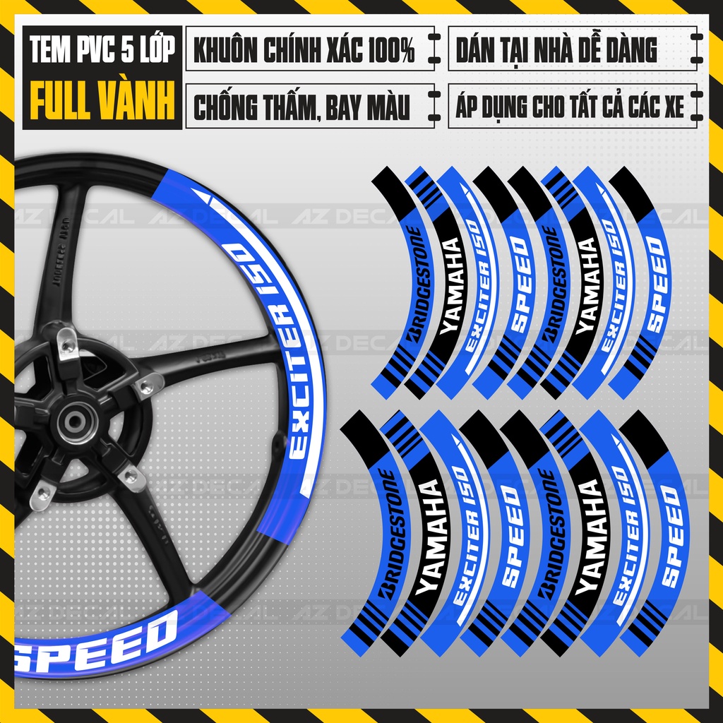 Tem Dán Mâm Bản To Xe Exciter | FullV02 | Decal Vành PVC Cao Cấp, Đa Dạng Màu Sắc Chống Nước, Bền Màu