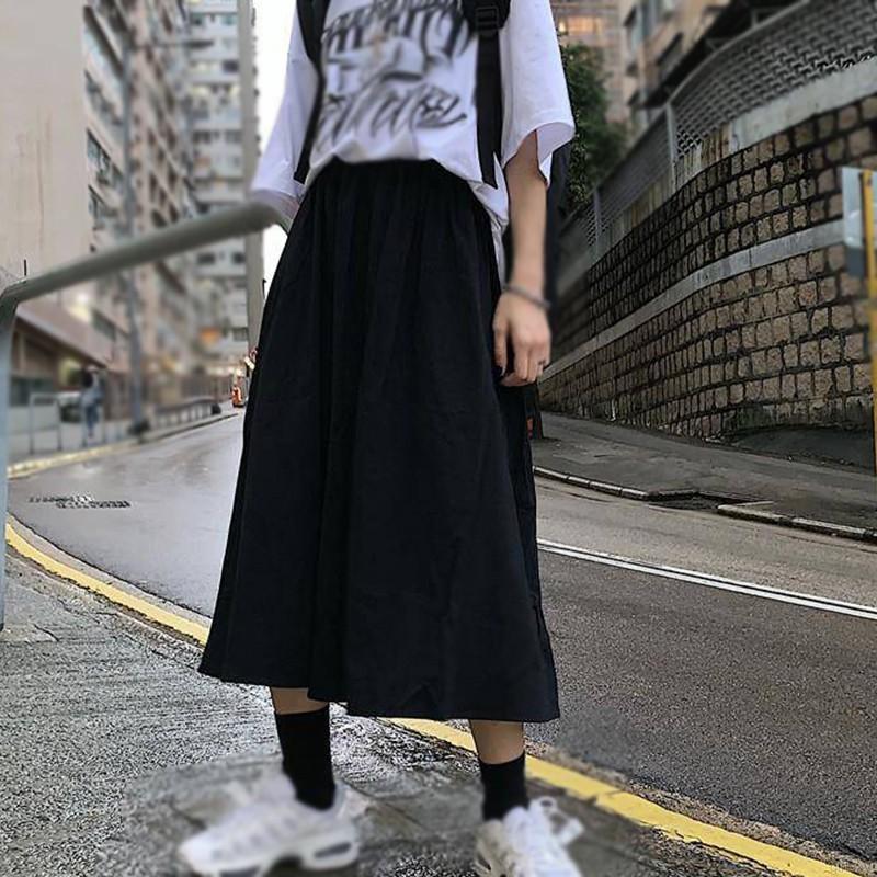 Chân Váy Midi Lưng Cao Màu Trơn Phong Cách Hàn Quốc