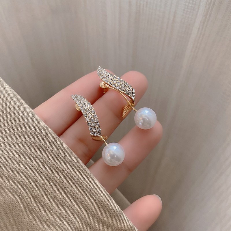 Bông Tai Mạ Bạc 925 Đính Ngọc Trai Và Kim Cương Nhân Tạo Phong Cách Hàn Quốc