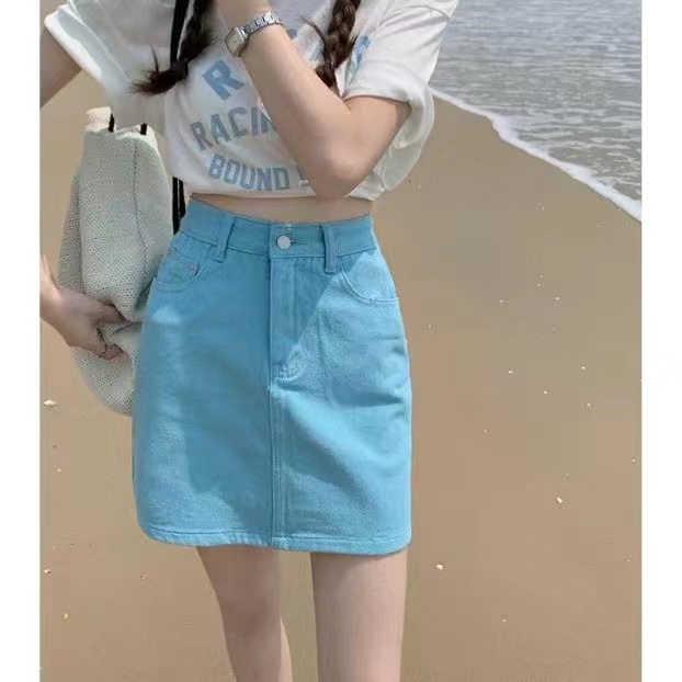 💗💜💙Chân váy jean Ngắn Lưng Cao 8 Màu Hồng Đỏ Hoa Hồng Mới Cho Nữ