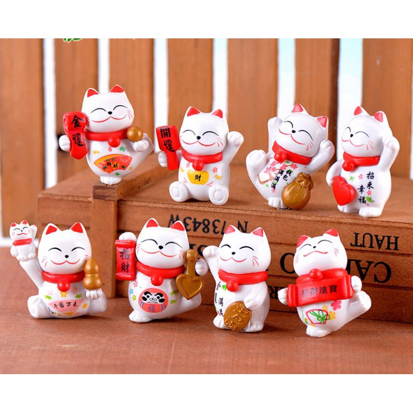 Mô hình mèo thần tài may mắn Maneki Neko làm tiểu cảnh terrarium trang trí Tết/ mô hình trang trí