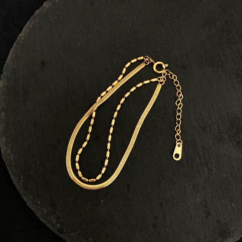 Vòng Tay Hai Lớp Bằng Thép Titanium Mạ Vàng Hồng / Vàng 18K Đơn Giản Dễ Phối Đồ