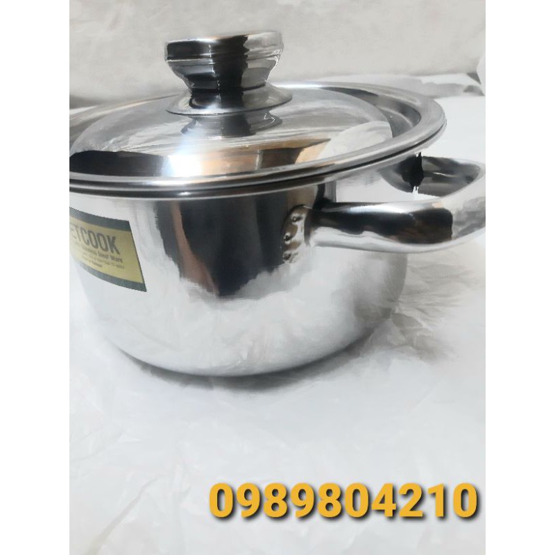 Nồi inox đun bếp từ size 18,nồi 1 đáy 3 đáy nắp kính nắp inox,Nồi inox bếp từ size 18 Vietcook.CAM KẾT CHÍNH HÃNG