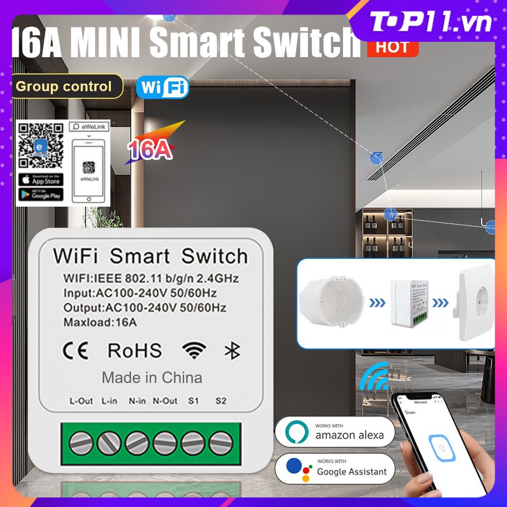 Ewelink Wifi 16a Mini Công Tắc Thông Minh Hỗ Trợ Điều Khiển 2 Chiều Hẹn Giờ Nhà Tự Động Hóa Alexa Google