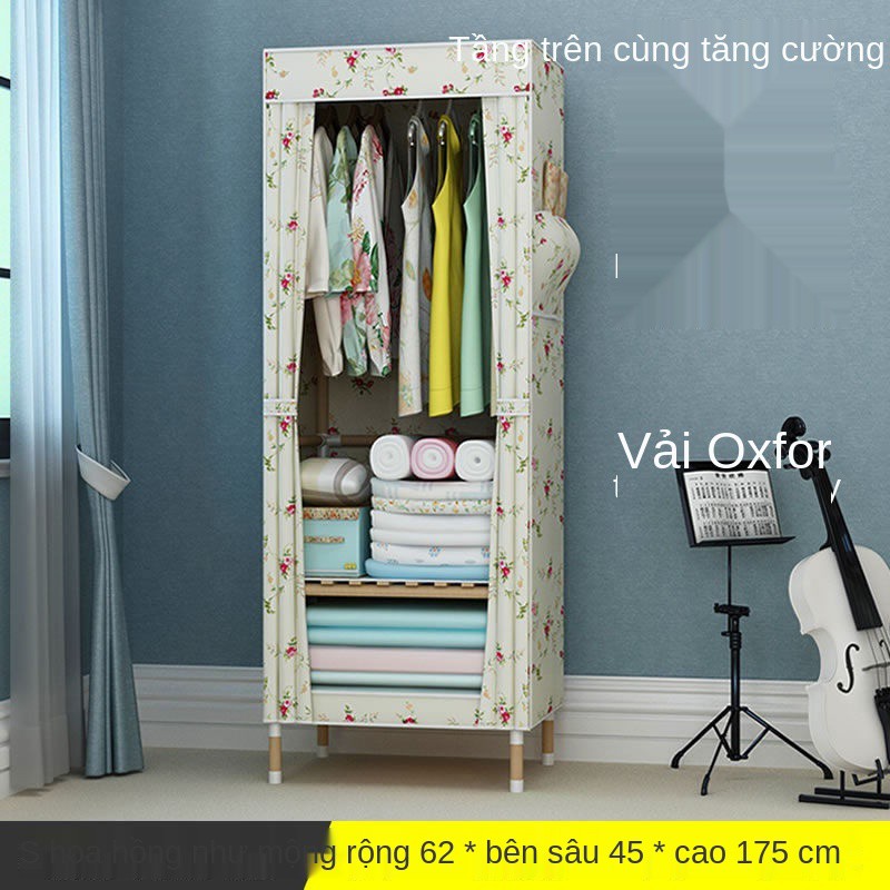 Tủ quần áo bằng vải đơn gỗ rắn ký túc xá sinh viên nhỏ lắp ráp nhỏ vải tiết kiệm vải Oxford Tủ quần áo vải đơn giản