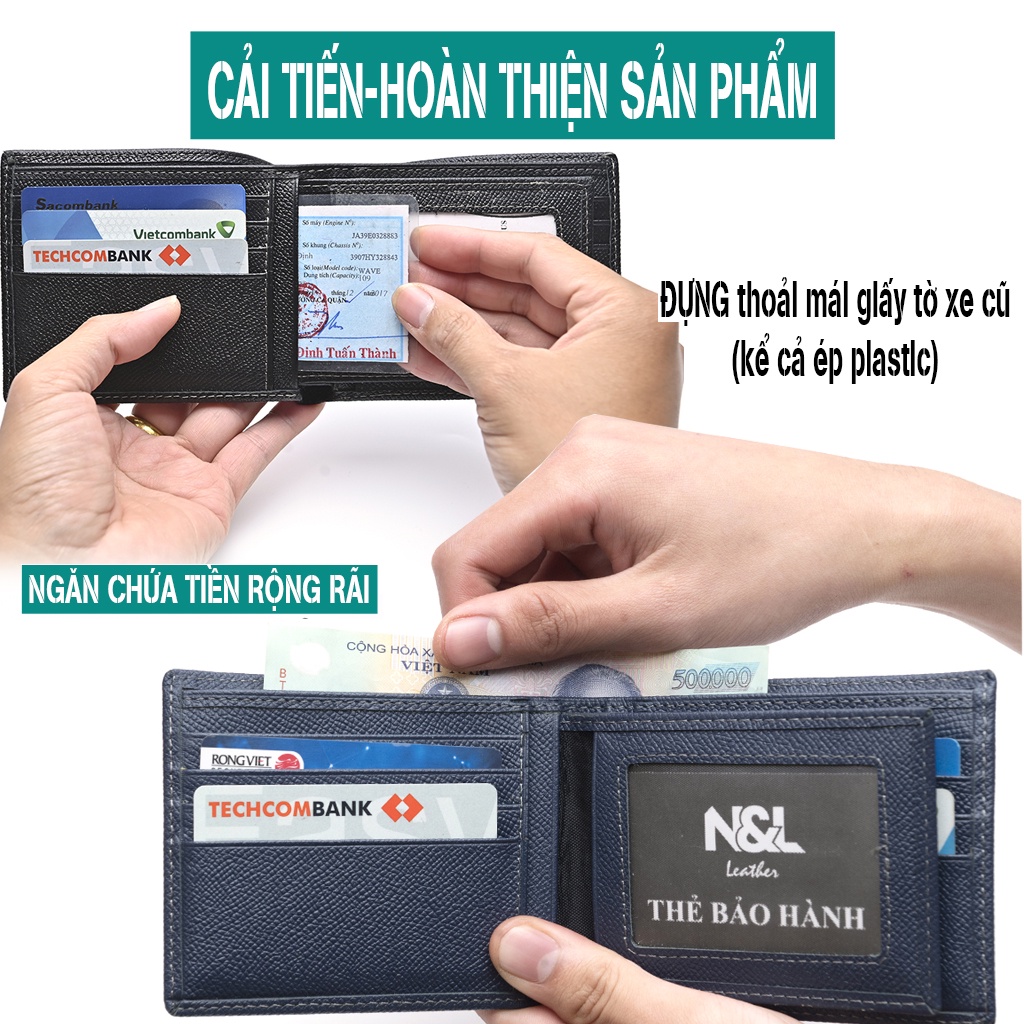 Ví nam da saffiano K102 cao cấp N&amp;L Leather da thật full hộp làm quà tặng bảo hành 24 tháng