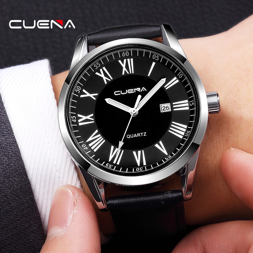 (CHUẨN MEN) Đồng hồ nam CUENA doanh nhân đẳng cấp CE817 viền thép lịch lãm dây da cao cấp