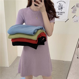 Váy Đầm Tay Ngắn Cổ Tròn Dáng Xòe Dưới Ôm Body Thời Trang Nữ Thiết Kế Đơn Giản Phong Cách Hàn Quốc Bắt Trend 2021