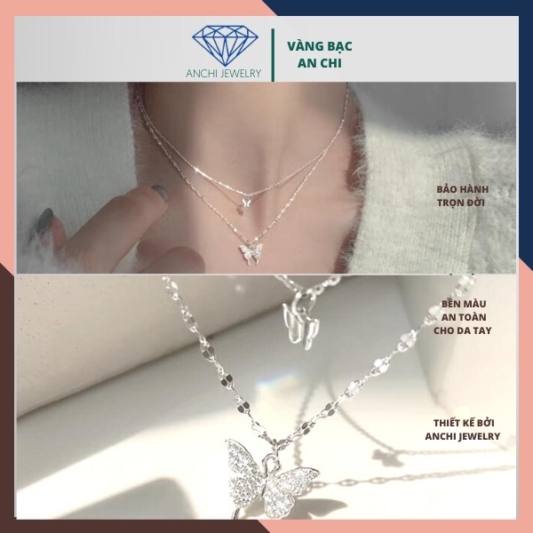 Dây chuyền 2 tầng mặt cánh bướm hồ điệp, bạc ta cao cấp - An chi jewelry
