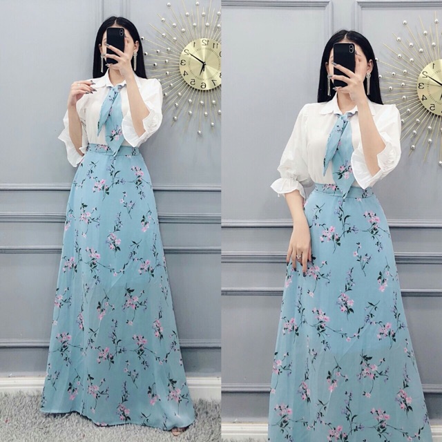 SET ÁO NƠ + CHÂN VÁY HOA