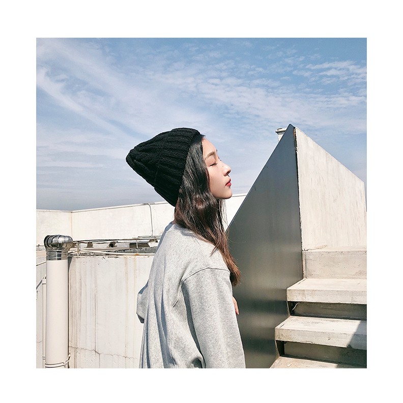 Mũ Len Dệt Kim Màu Trơn Phong Cách Hàn Quốc Thời Trang Mùa Đông Cho Nữ