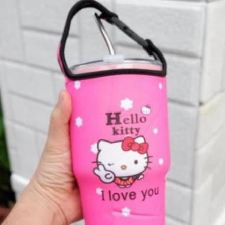 Ly giữ nhiệt inox 900ml hình doraemon, kitty tặng kèm ống hút và túi vải NPP Shoptido