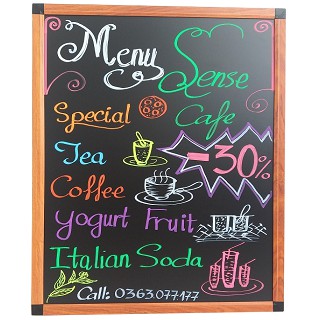 Bảng gỗ MENU viết phấn và bút dạ 60x80cm kèm kệ gỗ tăng giảm