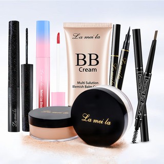 Bộ trang điểm đầy đủ LAMEILA 6 món， Kem BB, Phấn phủ,  Mascara, Chì kẻ mày, Kẻ mắt, Son kem，LML-T6