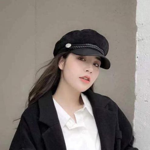 [HÀNG XỊN, GIÁ TỐT] Nón Baret Nồi Đen Vành Da Phong Cách Thủy Thủ Hàn Quôc - Mã NV008