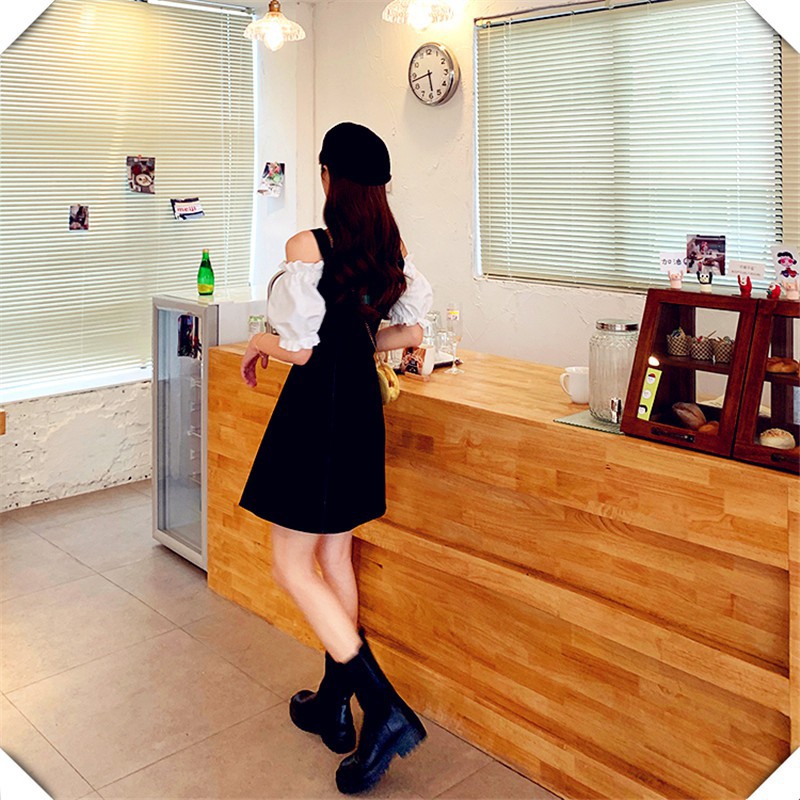 #O18 Set váy yếm, áo tay phồng trễ vai cực tôn dáng - Silverorder