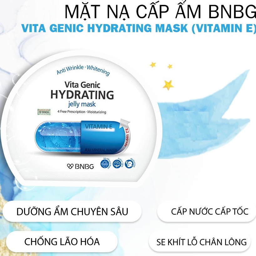[XANH DƯƠNG] COMBO 10 MẶT NẠ BNBG VITAMIN E giúp cấp nước dưỡng ẩm, căng bóng Vita Genic Hydrating Jelly Mask 30ml x 10