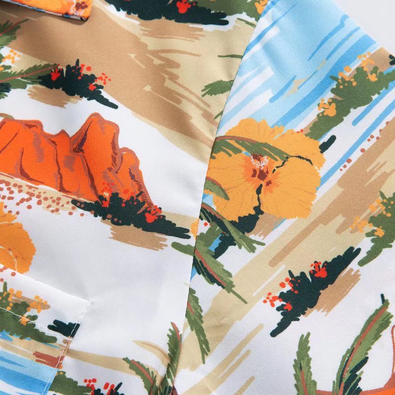 Áo Sơ Mi Nam Ngắn Tay Họa Tiết Hoa Văn Phong Cách Hawaii Mới