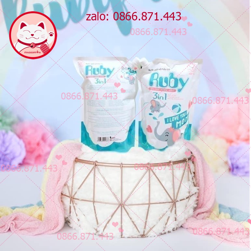 ⚡𝐅𝐑𝐄𝐄𝐒𝐇𝐈𝐏⚡ Nước giặt xả hữu cơ Ruby 3in1 túi 1,8 Lít - QA