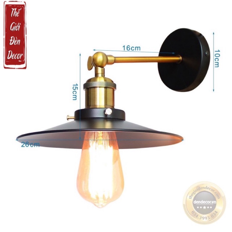Đèn tường đĩa đui đồng 22cm 26cm 30cm đèn treo tường đĩa bay cổ điển kèm bóng