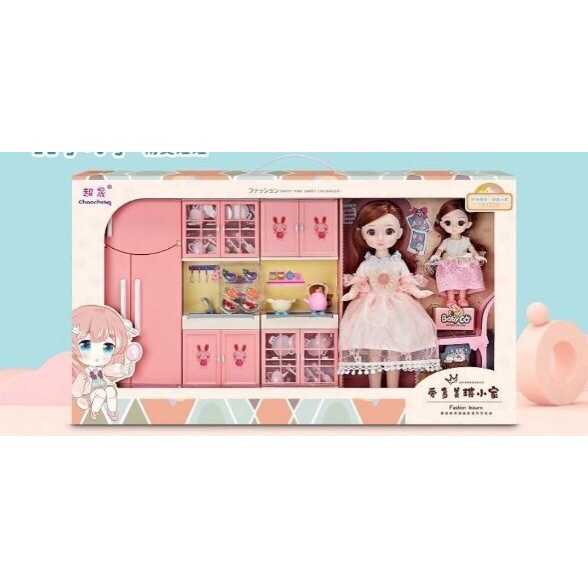 Bộ đồ chơi nhà bếp 3 ngăn + búp bê chibi