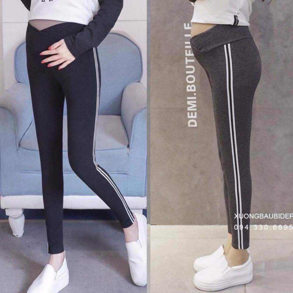 Quần bầu legging cạp chéo SỌC THỂ THAO co dãn thoải mái cho mẹ bầu QB3333