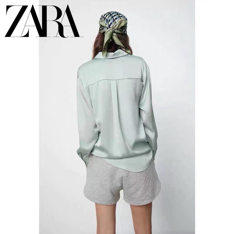 Zara Áo Sơ Mi Vải Lụa Satin Màu Trơn Thiết Kế Thanh Lịch Cho Nữ