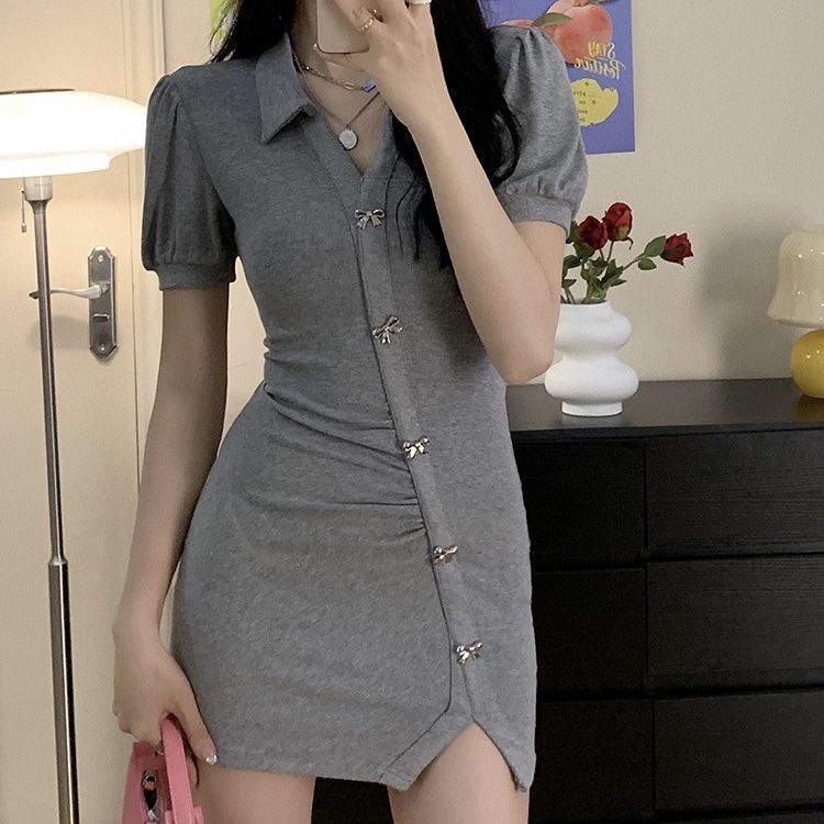 SUXI Váy body Cổ Chữ V Màu Sắc Đơn Giản Quyến Rũ Cho Nữ