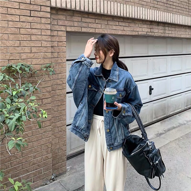 Áo khoác jeans xanh hàn quốc tay dài cho phụ nữ hot 2022