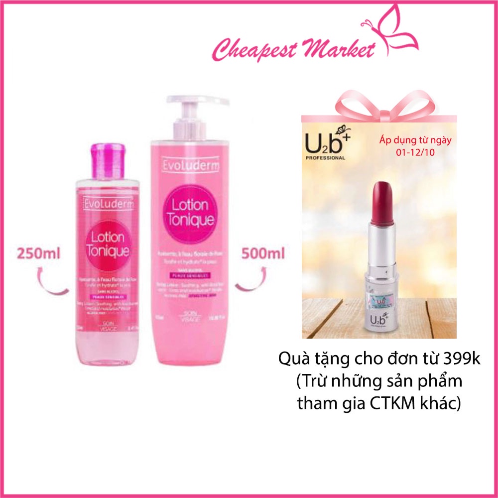 Nước Hoa Hồng Dưỡng Ẩm Se Khít Lỗ Chân Lông Evoluderm Lotion Tonique Peaux Sensibles Cho Da Nhạy Cảm 250/500ml