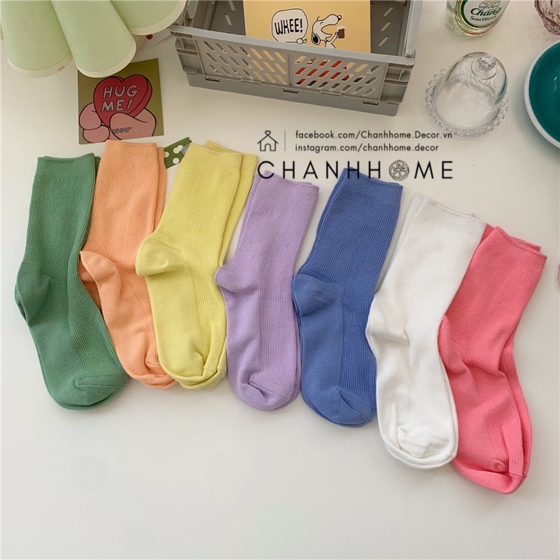 Tất vớ trơn cổ cao nhiều màu sắc đơn giản dễ phối giày/quần áo