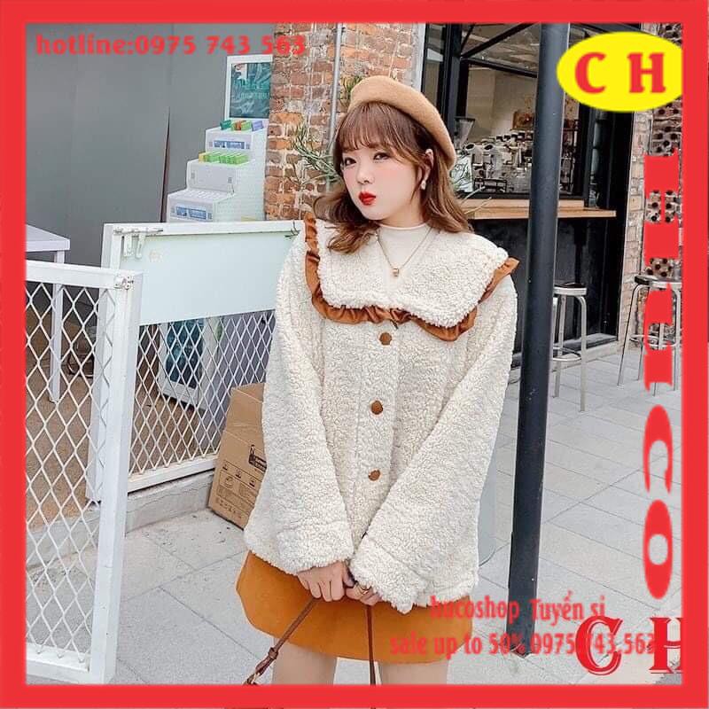 Áo khoác lông dài tay mềm cổ phối bèo tiểu thư màu basic áo nỉ sweater nữ thu đông ulzzang freesize | WebRaoVat - webraovat.net.vn