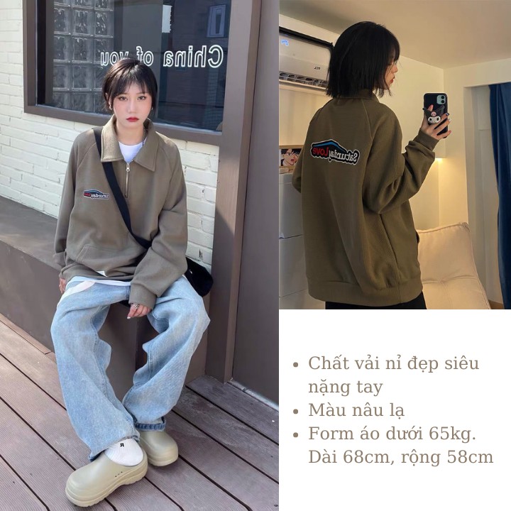 Áo polo nỉ sweater có cổ khóa form rộng unisex nam nữ in chữ Staturday siêu ngầu RÔ STORE PL02